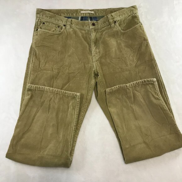 LL Bean Standard Fit Corduroy Plaid Flannel Lined Pants Olive Outdoor 38 x 30 - Picture 3 of 12